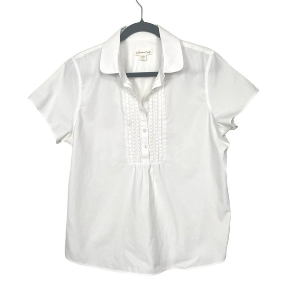 Coldwater Creek White Polo Collar Blouse with Pleated Front - Picture 1 of 7